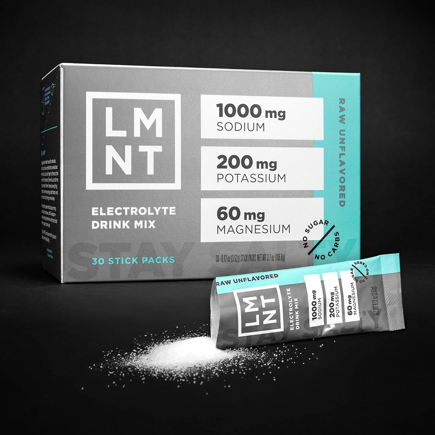 Drink LMNT Zero Sugar Electrolytes - Raw Unflavored Salt | Drink Mix | 30-Count