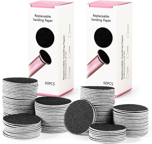 Replaceable Sandpaper for Electric Foot File: 120 Pcs/2 Box Feet Grinder for Skin and Callus Remover - 80/180 Grit Fine Sandpaper Refill Discs for Spa Home Salon