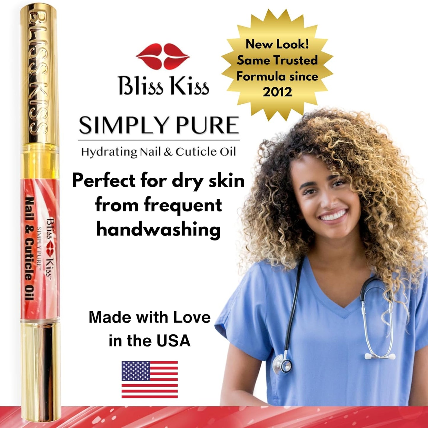 Bliss Kiss | 1 Candy Cane Fragrance | Nail Oil Cuticle Pen w/Vitamin E & Jojoba⏤Nail Strengthener Nail Growth Serum for Brittle Peeling Breaking Thin Nails