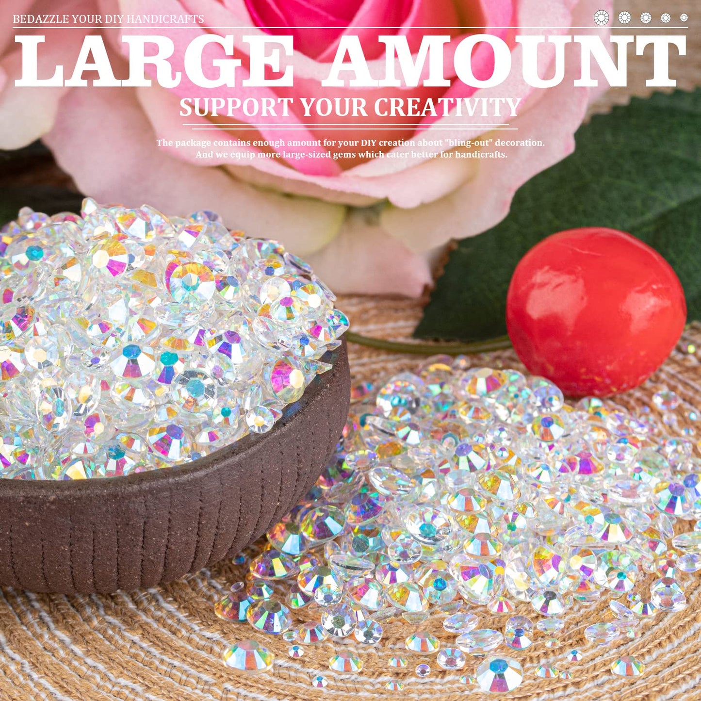 7000PCS Resin Rhinestones with Tweezers for Crafting, 2/3/4/5/6mm Flatback Jelly Rhinestones, 4 Box Transparent AB Non Hotfix Crystal Gems for DIY Crafts Mugs Tumblers Clothes Makeup Nail