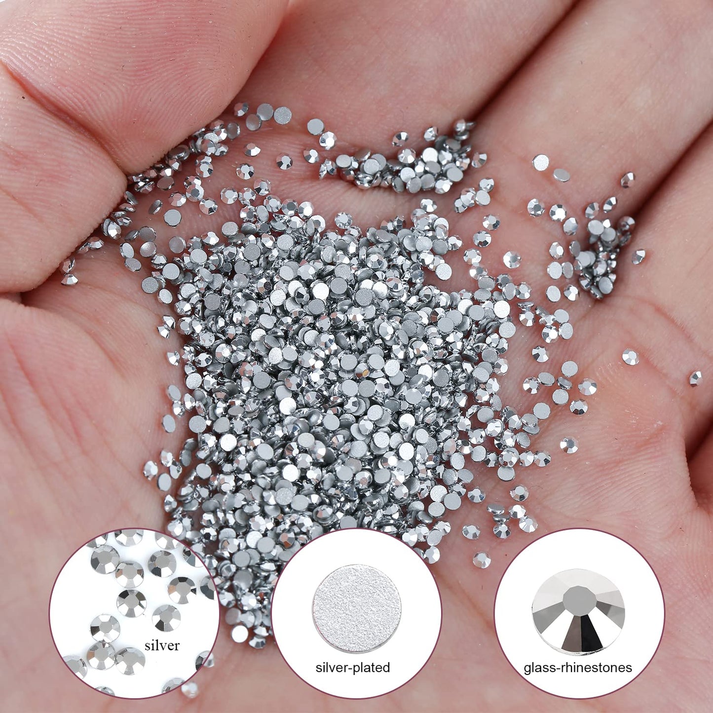 3000Pcs Silver Crystal Rhinestones,Glass Flatback Rhinestones Gemstones Mini for Nail Face Makeup Art Crafts Clothes Decoration -(SS6,2.0mm,Silver)
