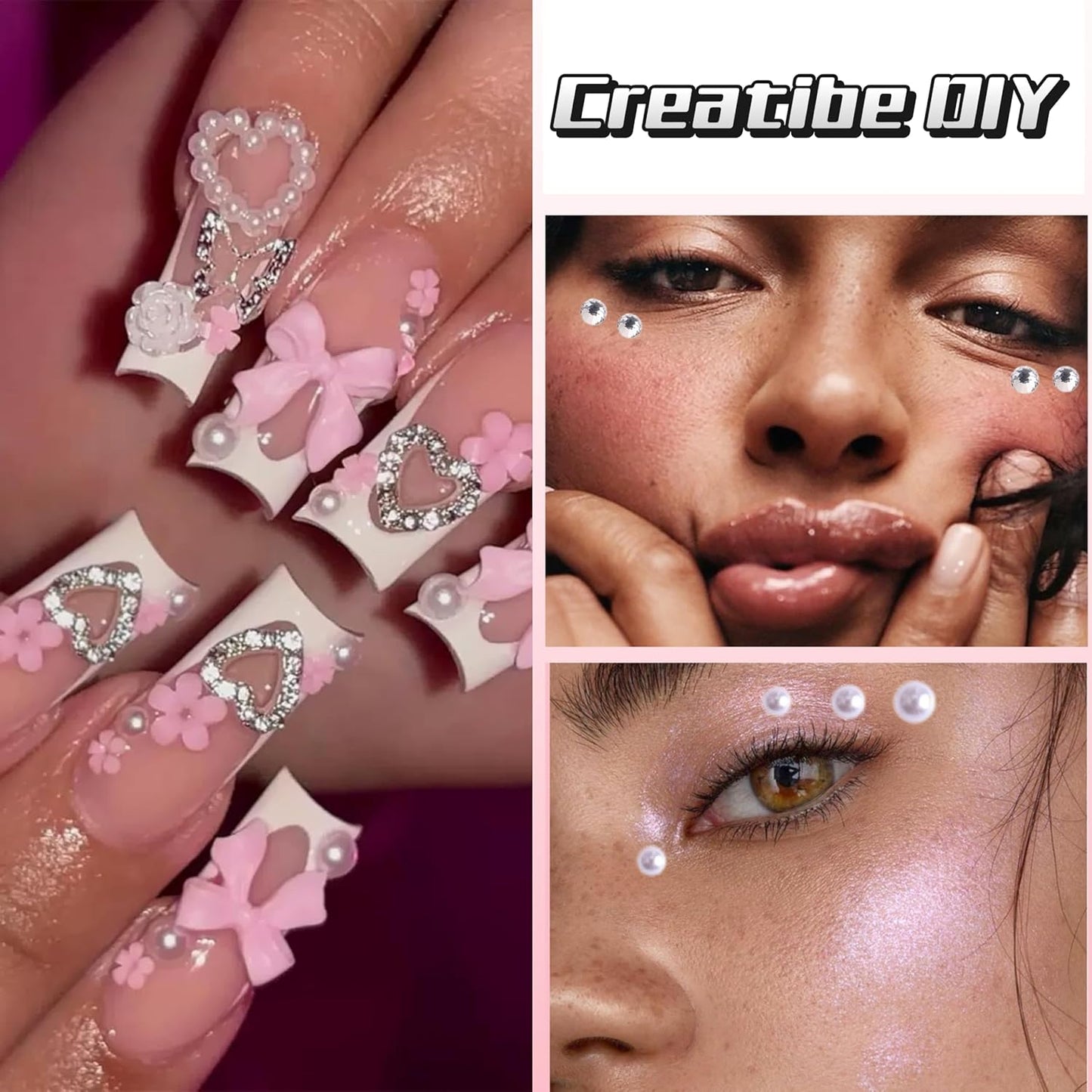 White Pearl Nail Charms and Gems, 3D Colorful Flower Kawaii Metal Bow Charms for Nail Art Rhinestone Nail for Manicure DIY Crafts Jewelry Accessories