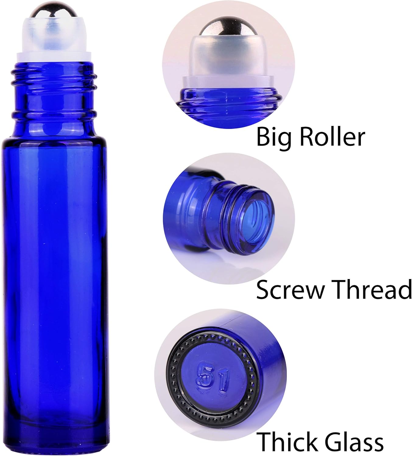 inice 4 Pack Essential Oil Roller Bottles 10ml Cobalt Blue Glass Bottles Stainless Steel Roll On Ball Applicator for Daily Care