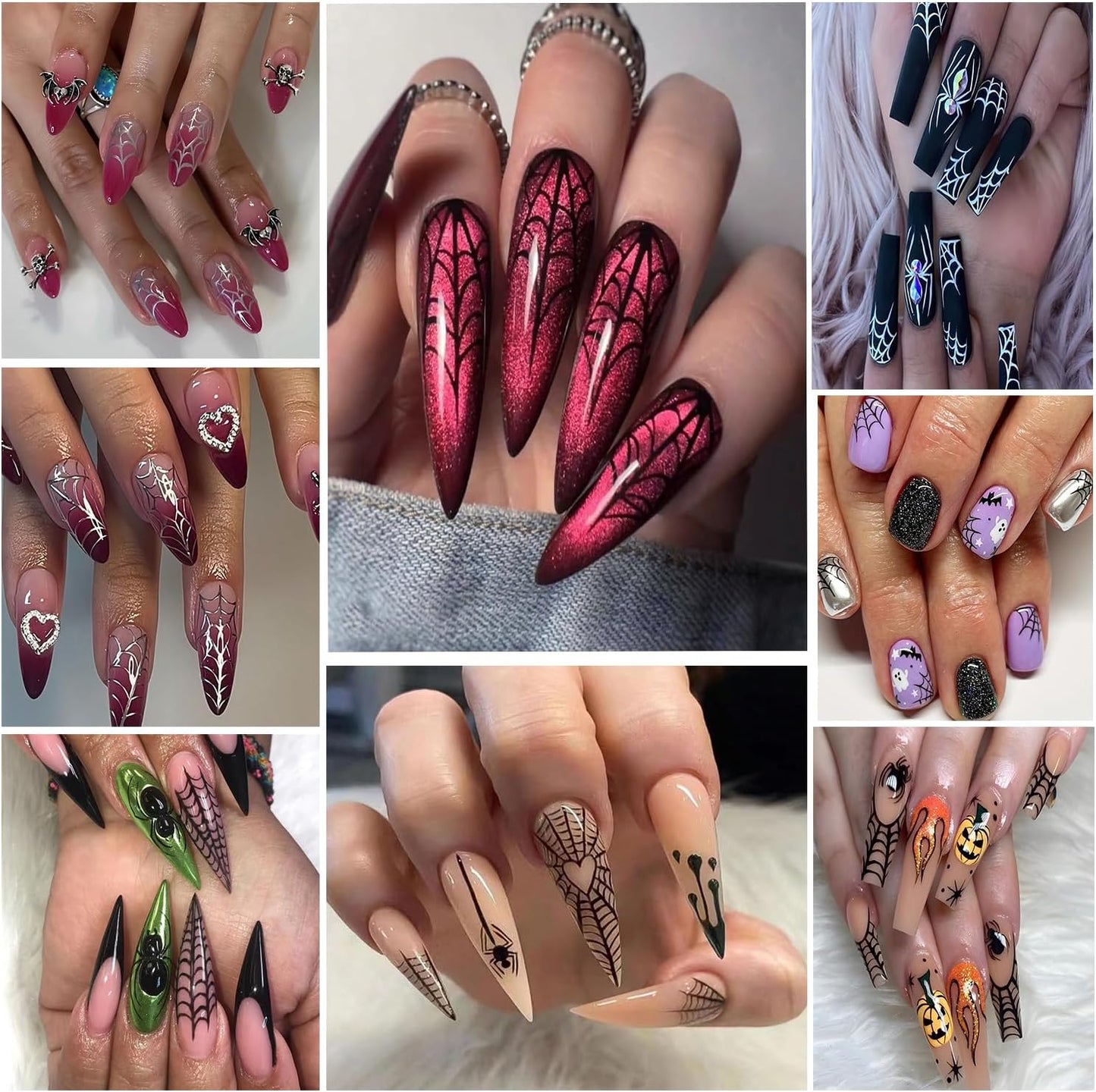 6 Sheets Halloween Spider Web Nail Art Stickers 3D Self -Adhesive Spider Web and Spider Nail Decals Holographic Black Gold Silver Nail Stickers Halloween Nail Decoration for Women Manicure Supplies