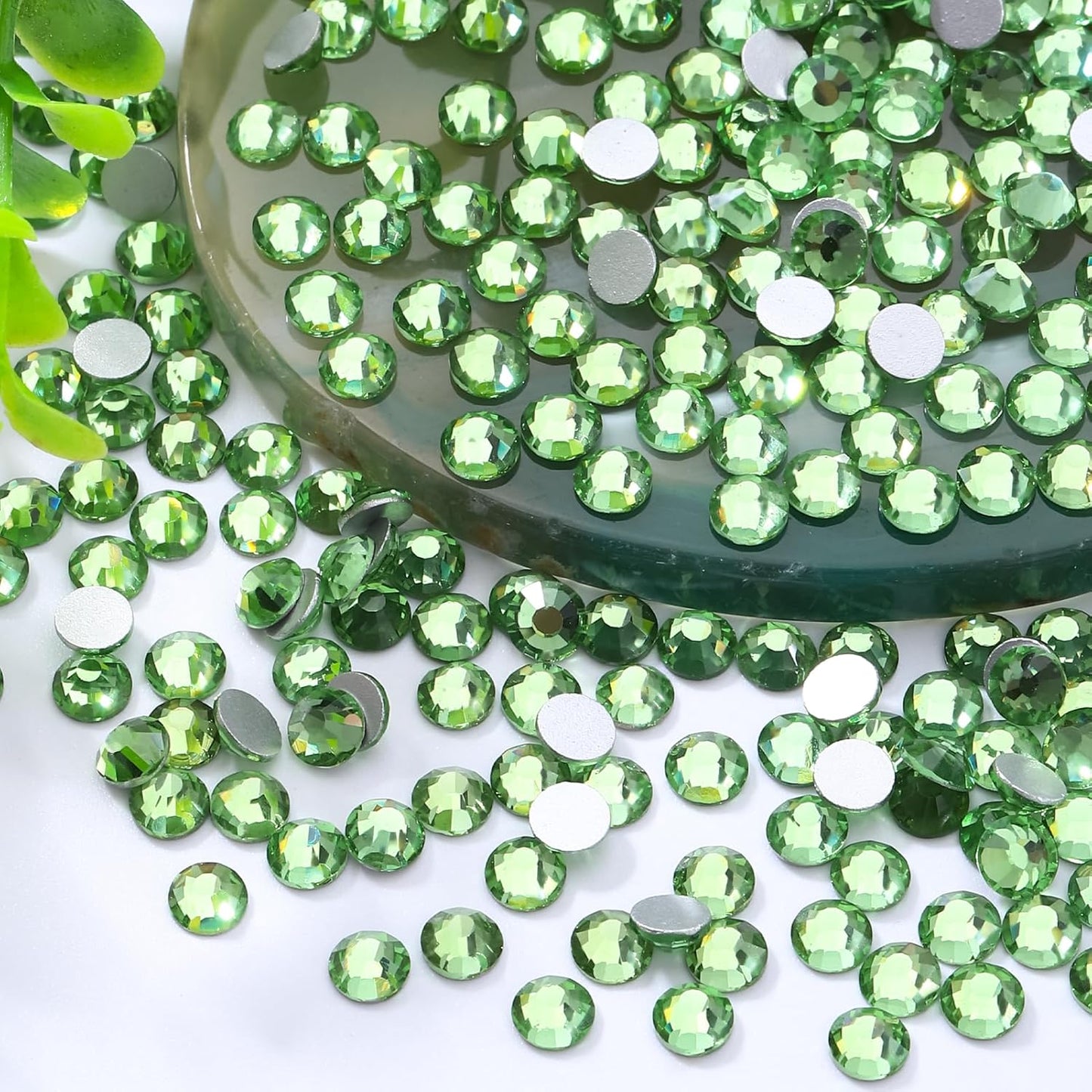 Light Green Flatback Rhinestones, Glass Rhinestones for Nail Art and Craft, Glue Fix, Loose Crystal Gemstones(Lt.Green, SS16, 1440pcs, 3.8-4.0mm)