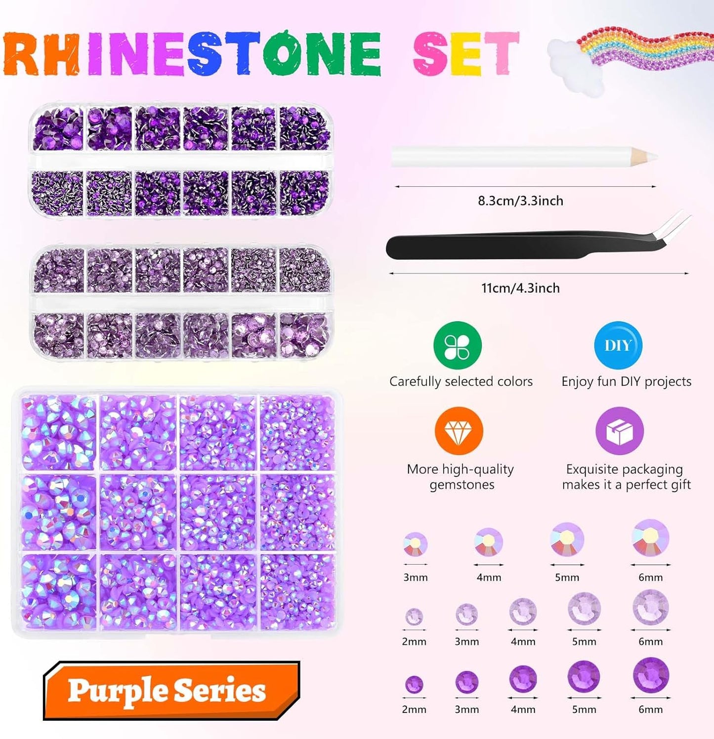 Morcheiong 17000Pcs Resin Rhinestones Purple Flatback Crystals Diamond Includes Tweezers and Pickup Pen Suitable for Crafting DIY Nail Art Makeup Wedding Dress Clothing Mug
