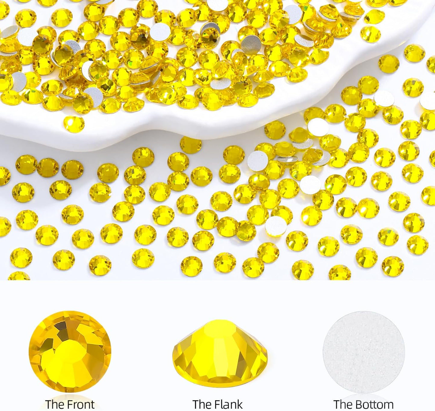 Citrine Flatback Rhinestones, Glass Rhinestones for Nail Art and Craft, Glue Fix, Loose Crystal Gemstones(Yellow, SS8, 1440pcs, 2.3-2.5mm)