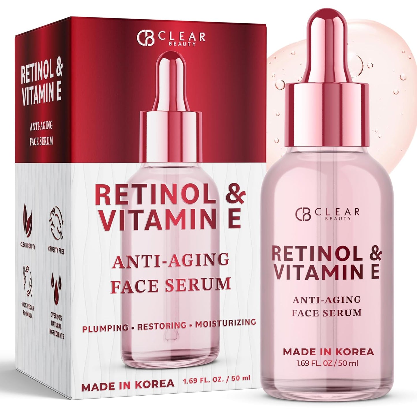 Retinol & Vitamin E Facial Serum – Dermatologist-Tested, Anti-Aging, Hydrating & Revitalizing Korean Skincare – Vegan, Clean Beauty, Cruelty-Free, Sulfate-Free, Non-GMO – 1.69 fl. oz.