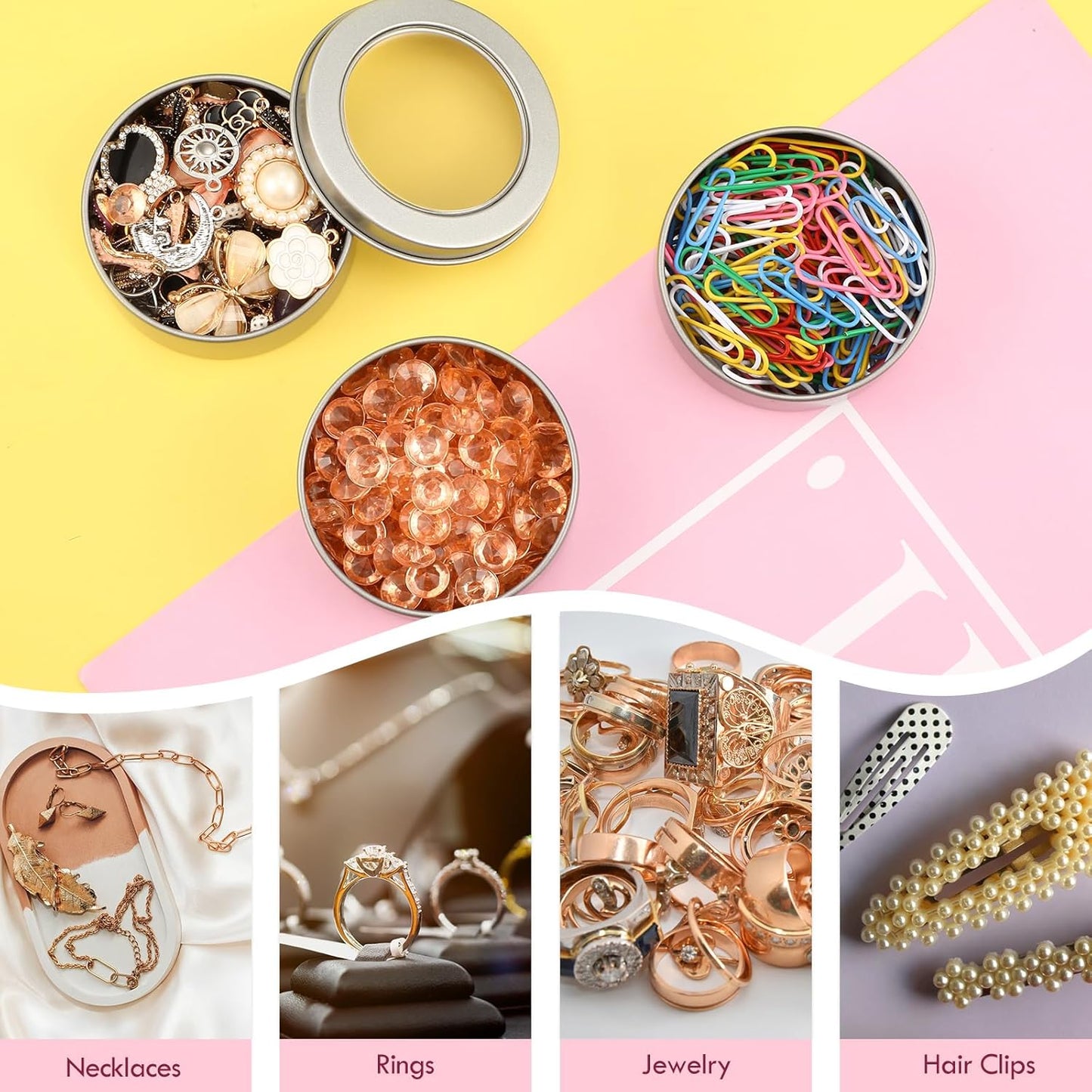 TecUnite 200 Pack 2 Ounce Metal Tin Cans Round Empty Container Salve Tins with Clear Lid for Kitchen, Office, Candles, Candies