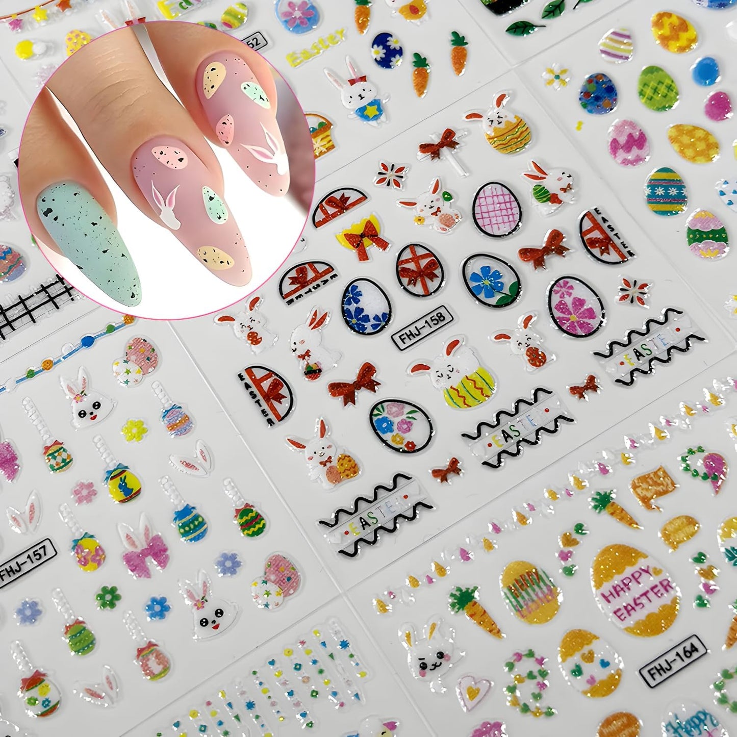 30 Sheets Easter Nail Stickers for Nail Art 3D Self Adhesive Bunny Nail Art Stickers Colorful Egg Nail Decals Easter Nail Supplies Decoration Accessories for Women Girls