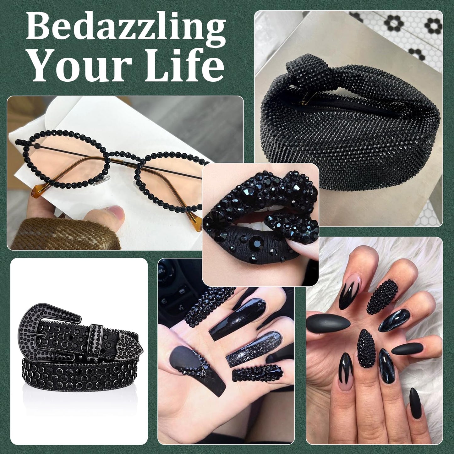 Resin Rhinestones for Crafting with B7000 Jewelry Glue, 2 Boxes Black Flatback Crystals with 3Pcs 10ml Glue for Bedazzling Crafts DIY Nail Art Makeup，Non Hotfix Gems for Clothing Shoes