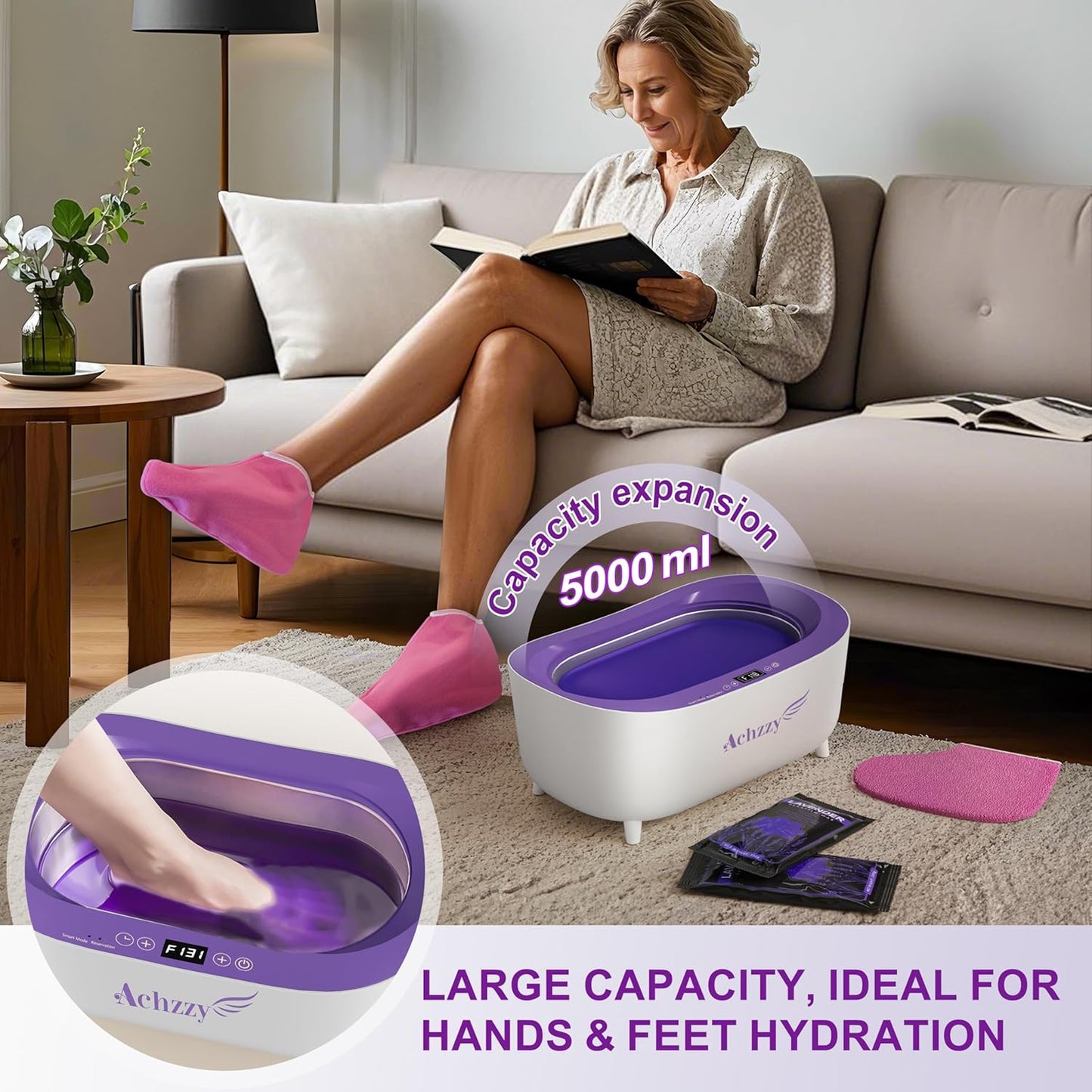 Paraffin Wax Machine for Hands and Feet, 5000ml Professional Wax Warmer with Temperature Control, Smart Heating, Stainless Steel Inner Pot, Moisturizing Hot Wax Bath with Refills for Skincare