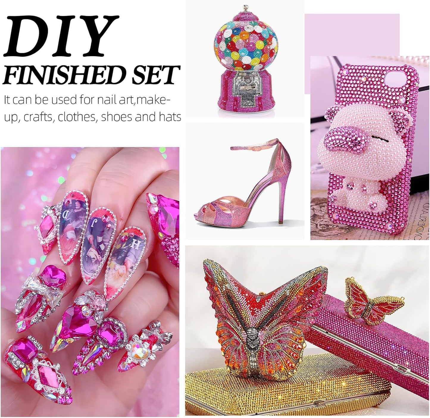 Fuchsia Flatback Rhinestones, Glass Rhinestones for Nail Art and Craft, Glue Fix, Loose Crystal Gemstones(Fuchsia, SS8, 2880pcs, 2.3-2.5mm)