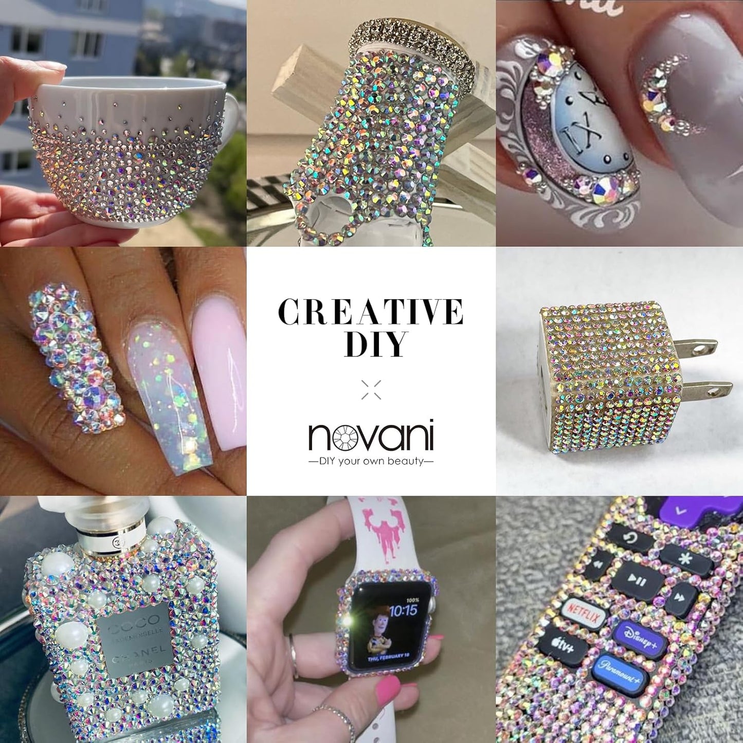 Novani 720pcs Crystal AB Rhinestones Flat Back Round Rhinestone Style 2088 Sparkly Crystal Gemstones for Nail Art and Crafting,S16(3.8-4.0mm