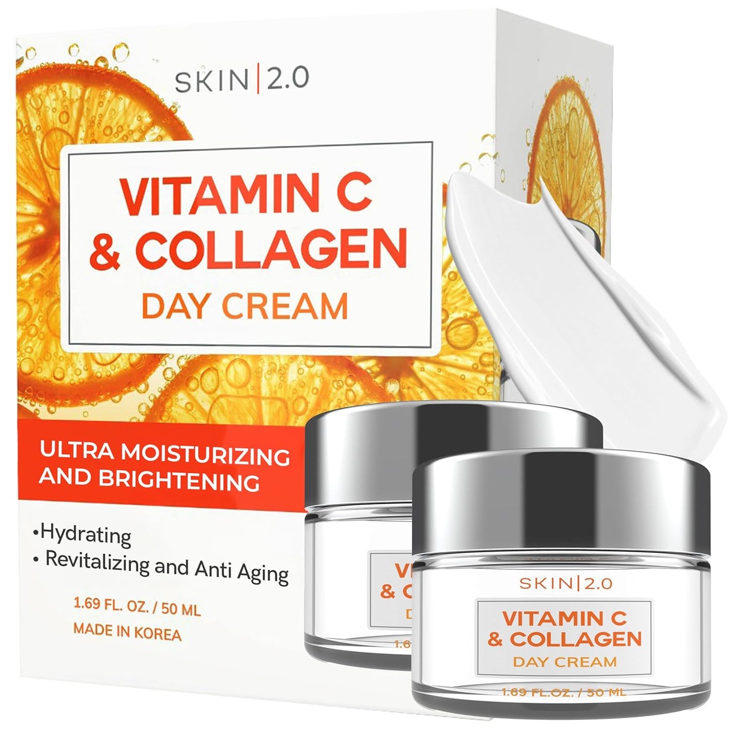 Vitamin C & Collagen Daily Face Moisturizer - Dermatologist Tested, Skin Tightening, Brightening - Anti-Aging, Clean Beauty, Cruelty-Free Korean Skincare, All Skin Types - 1.69 Fl oz (2-Pack)