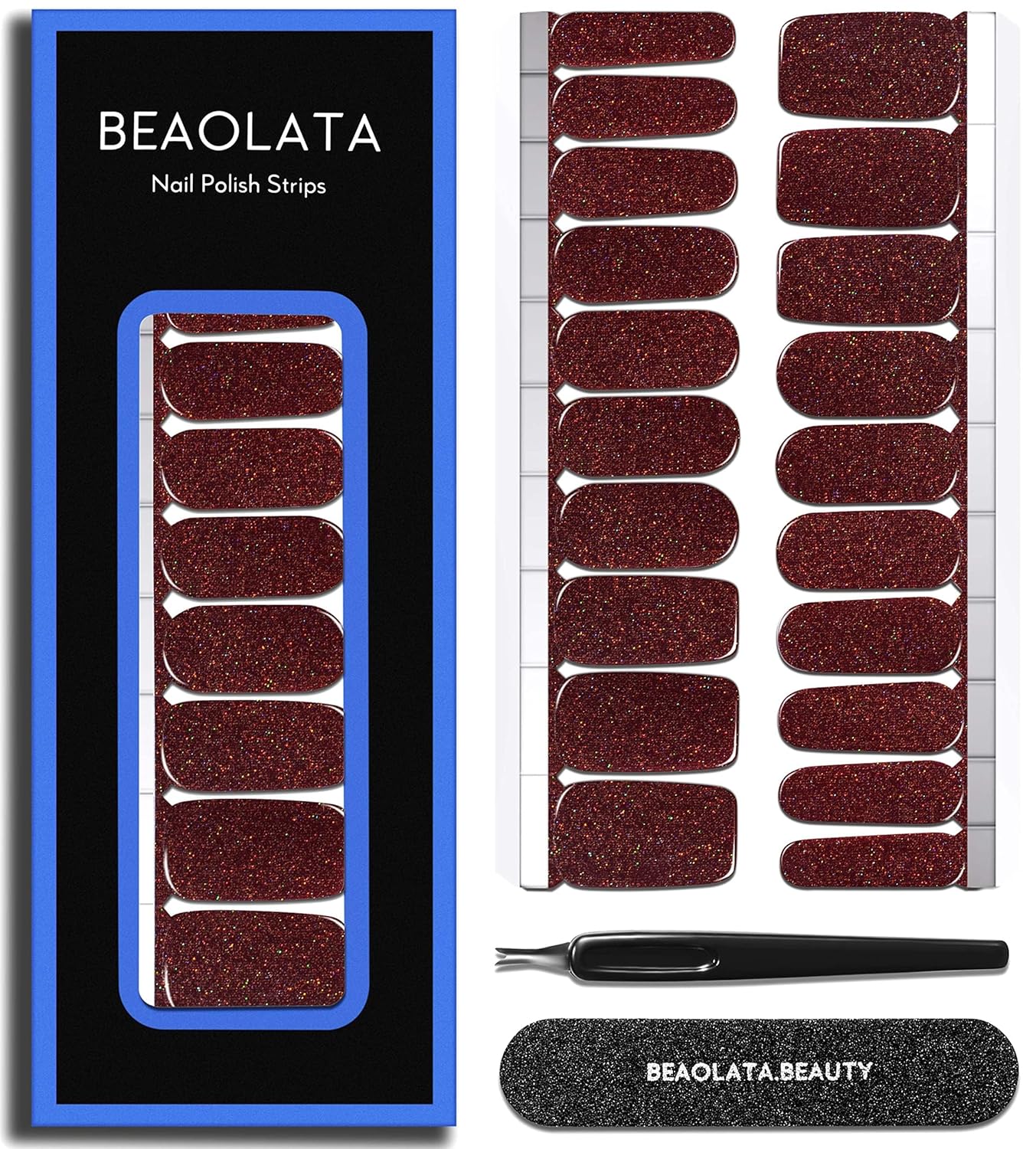 Nail Polish Strips Long Lasting, 20Pcs Wraps, Easy Apply& Remove Salon Quality Gel Nail Stickers (Melting Brown)