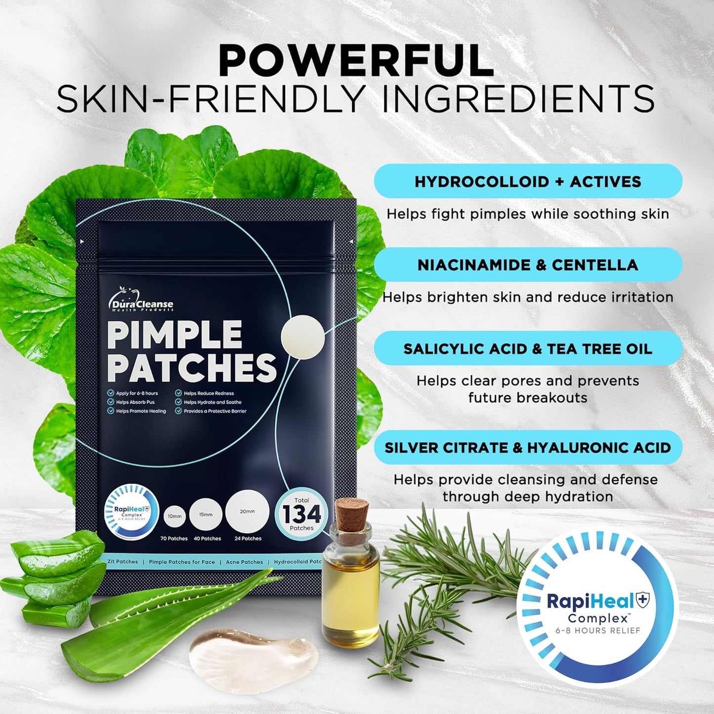 Pimple Patches for Face - 134 Count Hydrocolloid Acne Patches - Zit, Blemish, Cystic Acne Dots & Dark Spot Treatment - Invisible Clear Pimple Patch Stickers for Forehead, Chin, Nose, 3 Sizes (S, M, L)