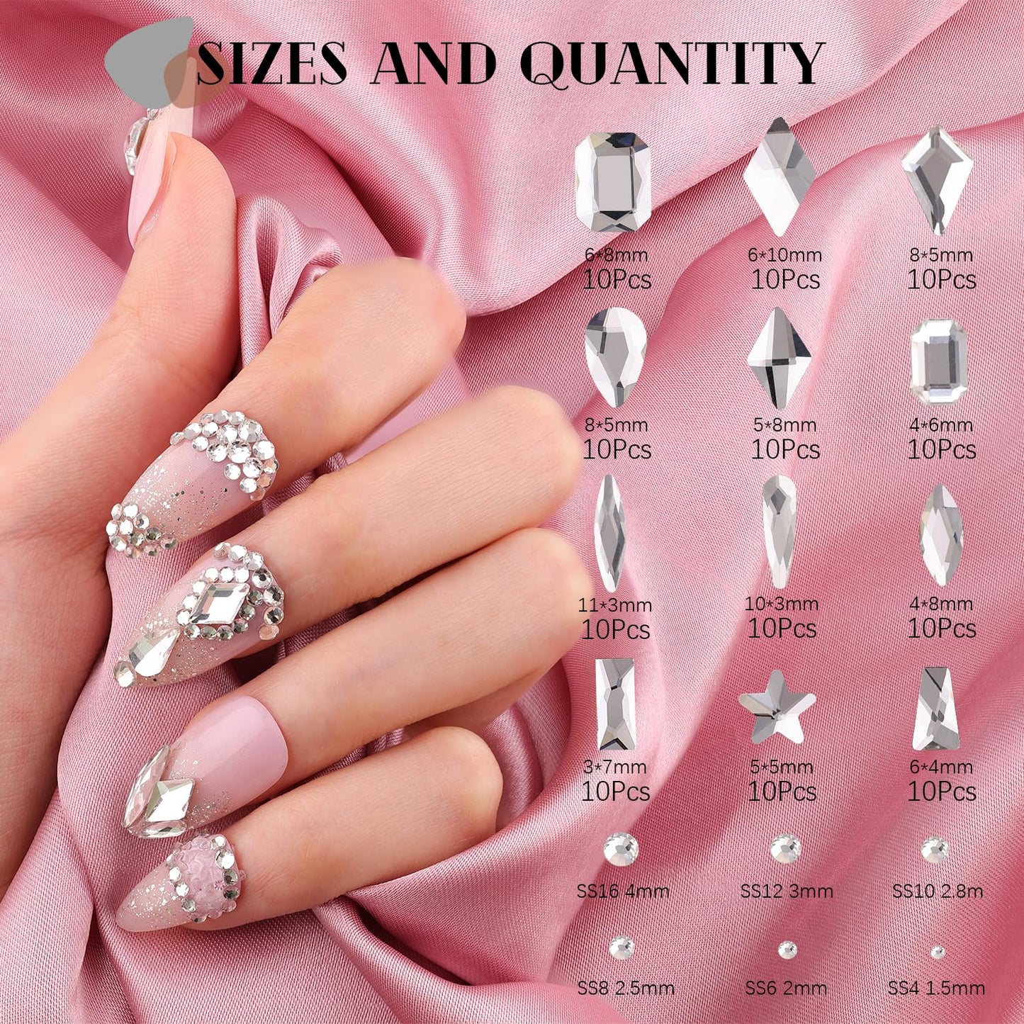 3220Pcs Clear Glass Nail Rhinestones 120Pcs Multi Shapes Flatback Gems Crystal + 3100Pcs 1.5-4mm Round Beads, Manicure Diomand Jewelry Gemstones for Nail Design Makeup Acrylic Nails Decoration