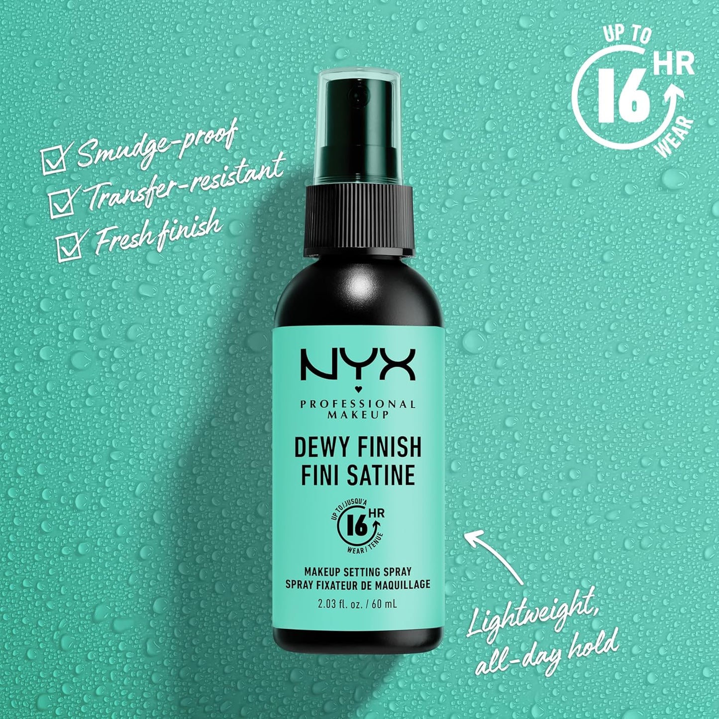 NYX PROFESSIONAL MAKEUP Makeup Setting Spray - Dewy Finish, Long-Lasting Face Mist for up to 16HR Wear, Vegan Formula