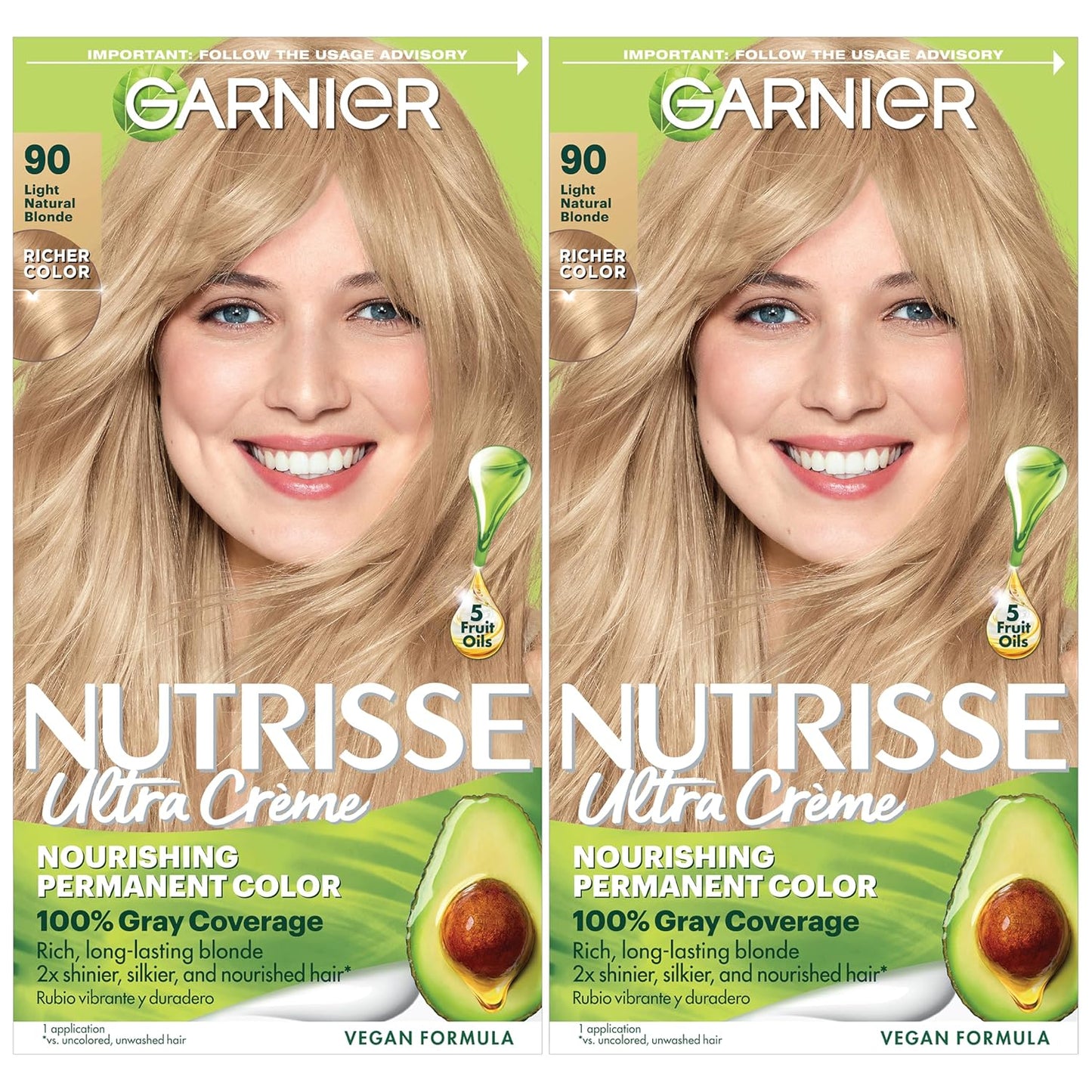 Garnier Hair Color Nutrisse Nourishing Creme, 90 Light Natural Blonde (Macadamia) Permanent Hair Dye, 2 Count (Packaging May Vary)