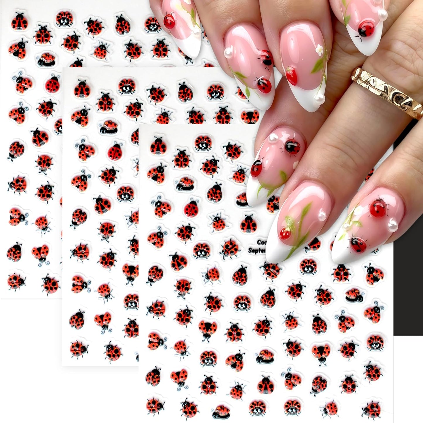 3 Sheets Ladybug Nail Art Stickers 5D Embossed Ladybug Self-Adhesive Nail Decals Mixed Design Ladybugs Summer Nail Decals for Nail Art Nail Decoration Nail Accessories for Women DIY Manicure Supplies