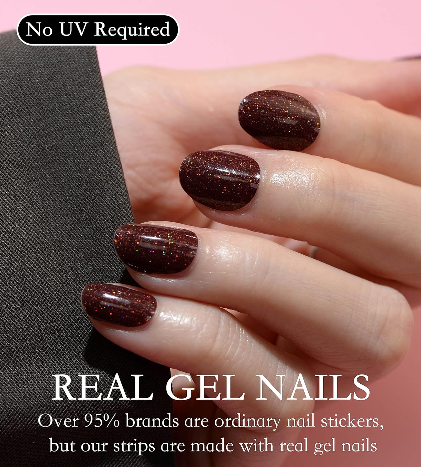 Nail Polish Strips Long Lasting, 20Pcs Wraps, Easy Apply& Remove Salon Quality Gel Nail Stickers (Melting Brown)