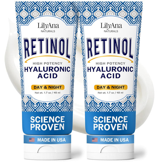 LilyAna Naturals Retinol Cream - Anti-Aging Moisturizer for Face & Neck, Made in USA, Wrinkle Reduction - 1.7oz, 2 Pack