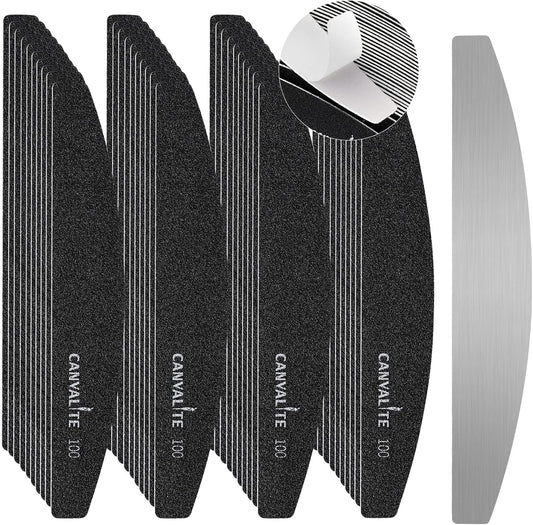 Canvalite 40 PCS Nail File Professional Reusable Peel and Stick Nail Files Replaceable Emery Boards 100 Grit Fingernail Files Manicure Tools for Home and Salon Use