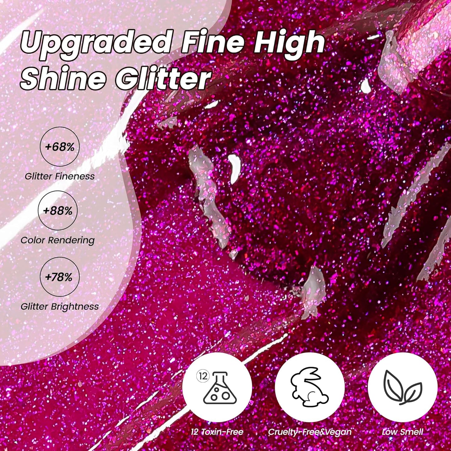 YTD Likomey Hot Pink Glitter Gel Nail Polish,15ml Shimmer Shiny Sparkly Salon Home DIY Manicure Fall Winter UV Color Varnish,SF406