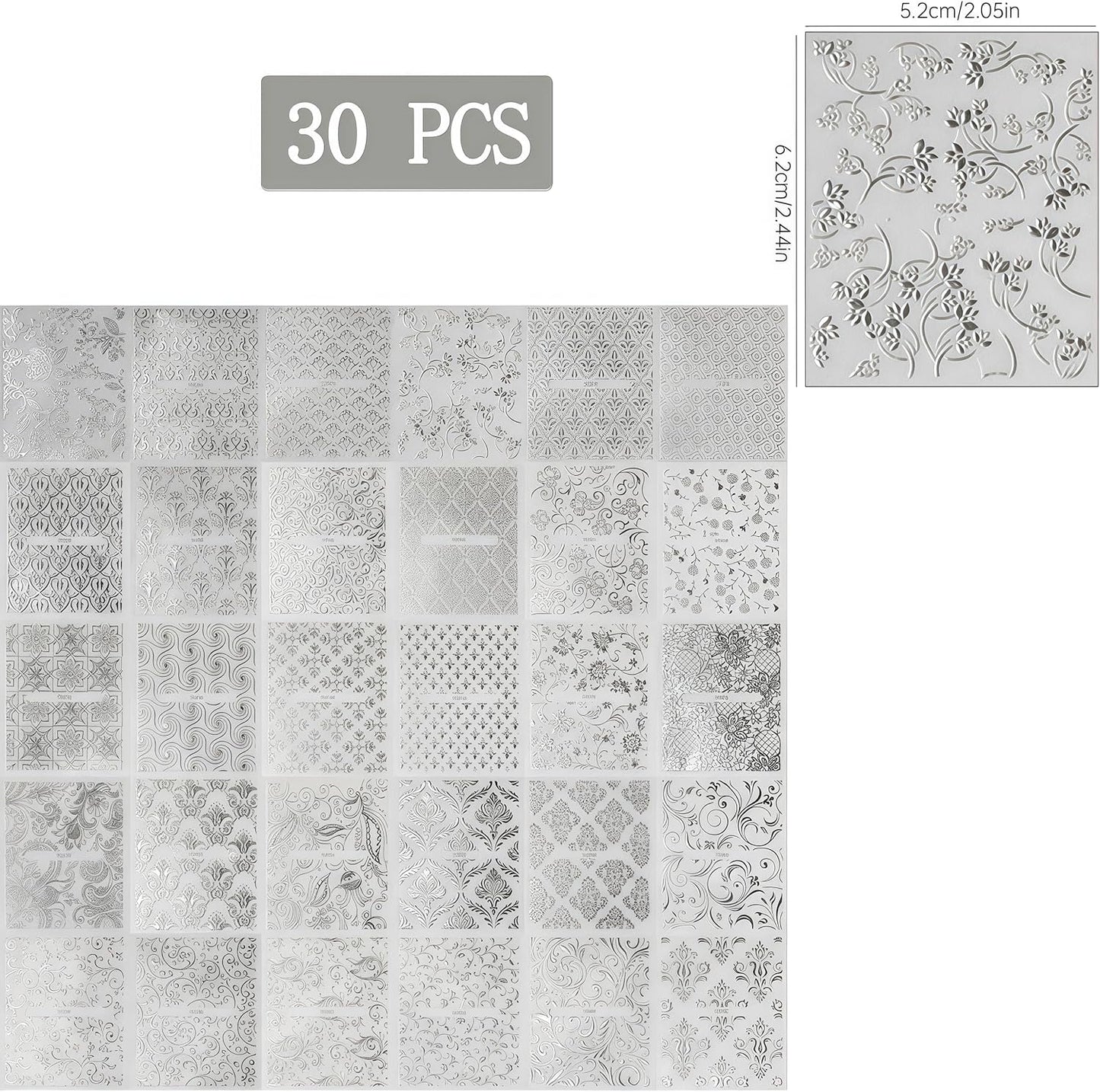 30 Sheets Silver Lace Nail Art Stickers 3D Self-Adhesive Silver Hollow Retro Floral Vine Design Decals for Women Spring Summer Manicure Slider Decorations