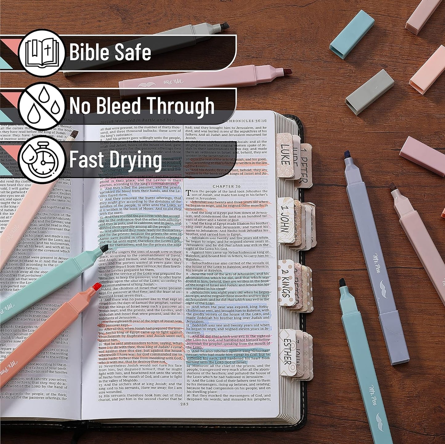 Mr. Pen- Aesthetic Cute Highlighters, 8 pcs, Chisel Tip, Earthy Colors, Assorted Colors,No Bleed Bible Pastel Highlighter Set